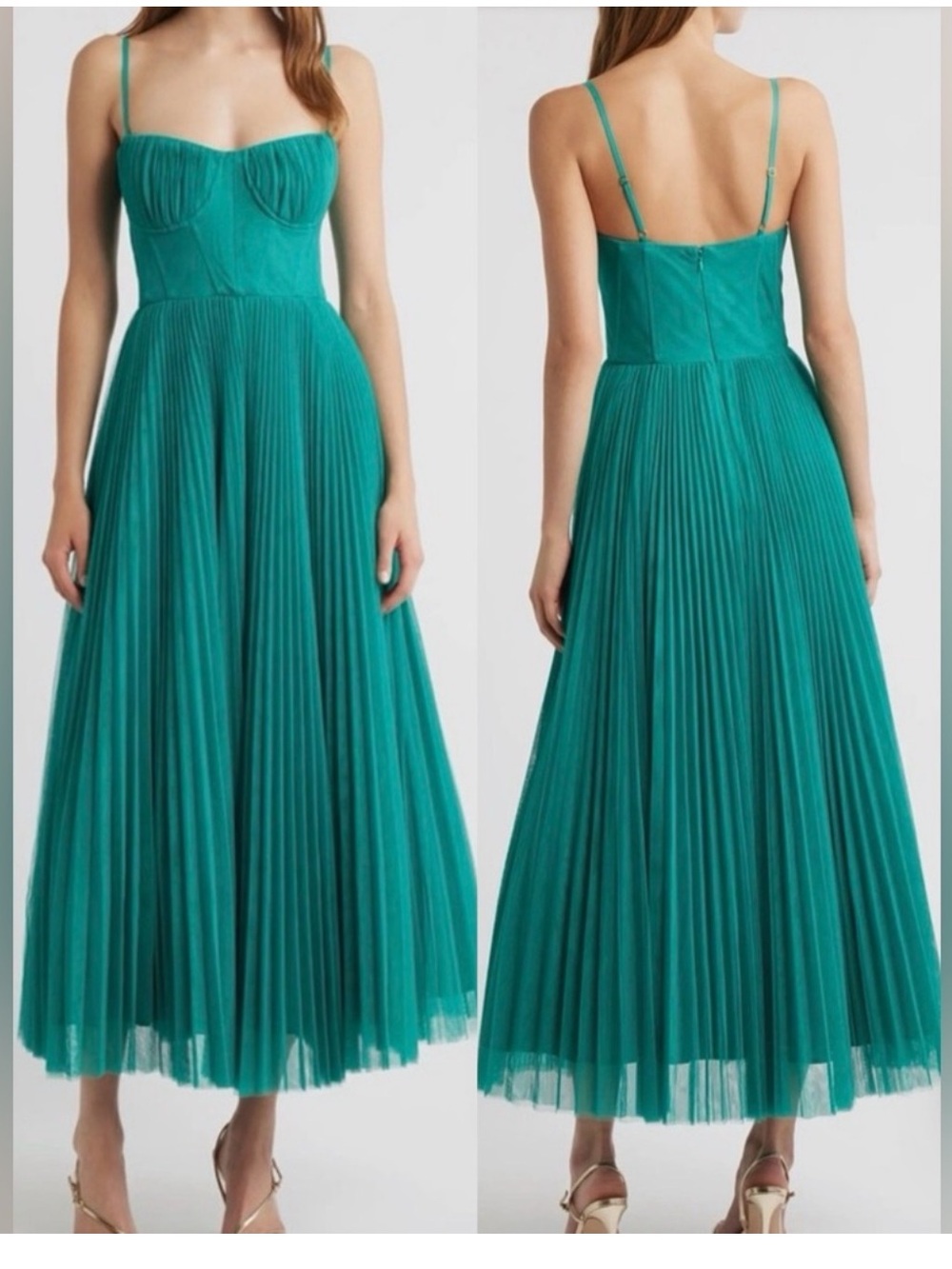 Hutch Amara Corset Pleated Tulle Fit & Flare Midi Dress